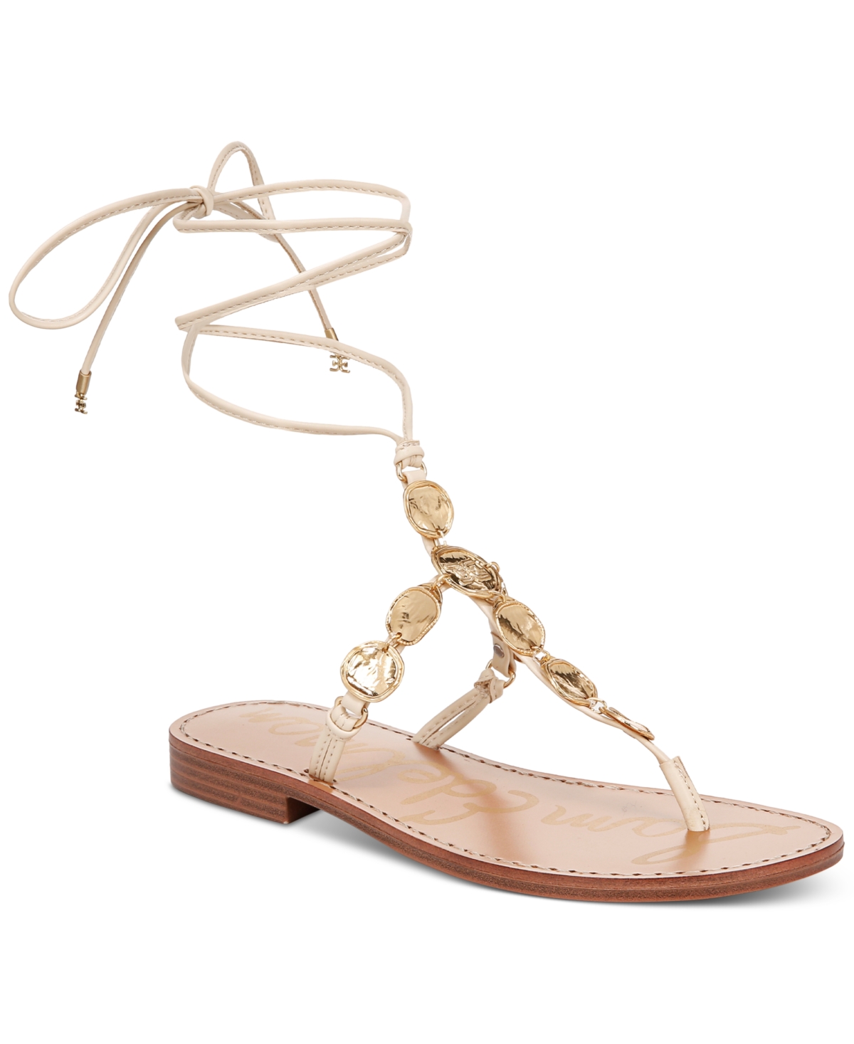 Sam Edelman Deidre Coin Embellished Tie-up Thong Sandals In Linen
