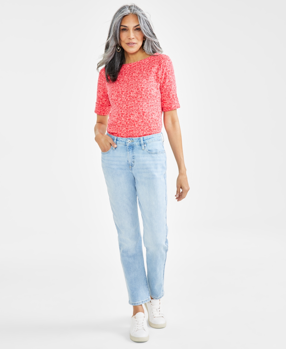 Style & Co Petite Mid-rise Cuffed Girlfriend Jeans, Created For Macy's In Oakland