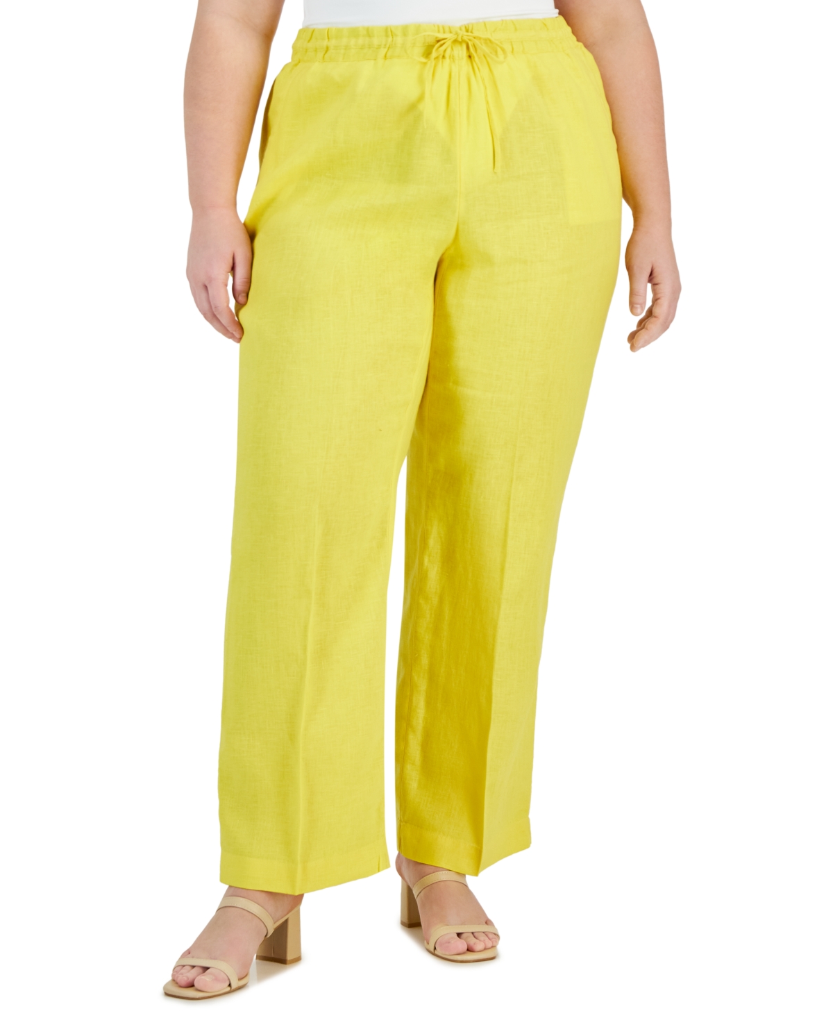 Shop Charter Club Plus Size 100% Linen Pants, Created For Macy's In Primrose Yellow