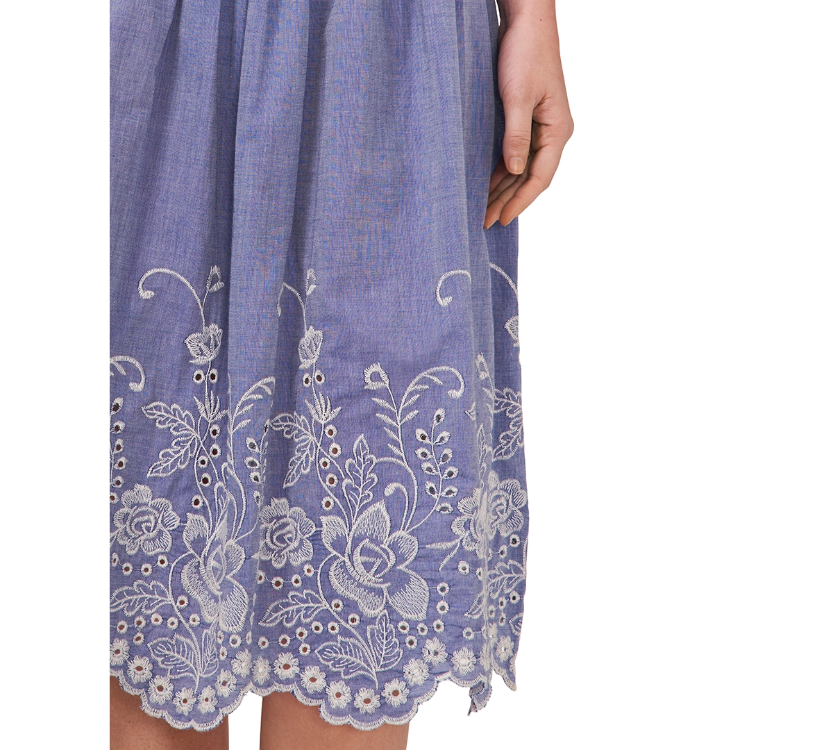 Shop Cece Women's Floral Embroidered Cotton Midi Skirt In Blue Air