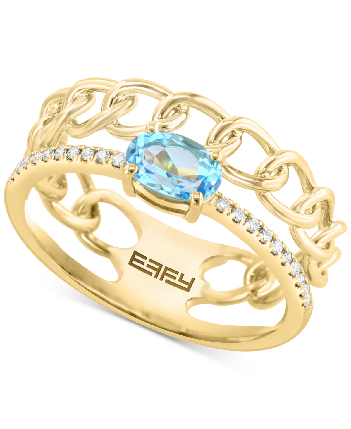 Effy Collection Effy Blue Topaz (1/2 Ct. T.w.) & Diamond (1/20 Ct. T.w.) Chain Link Double Ring In 14k Gold In Yellow Gold