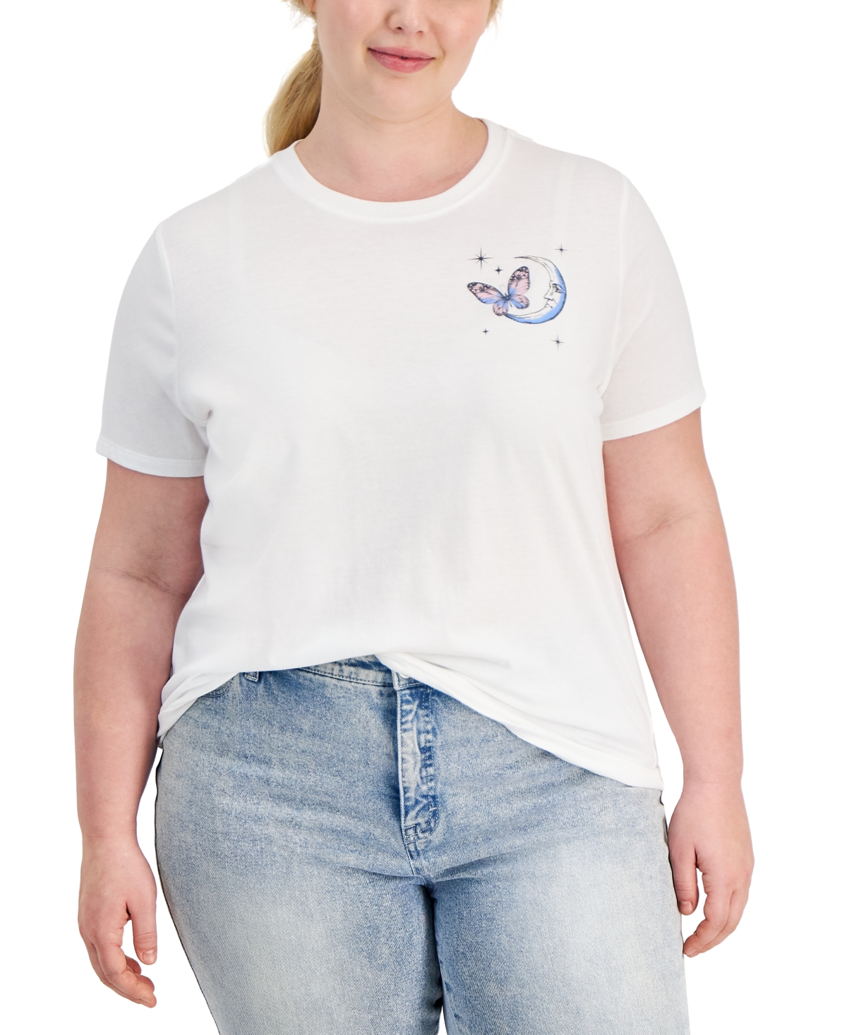 Rebellious One Trendy Plus Size Butterfly Graphic T-shirt In White
