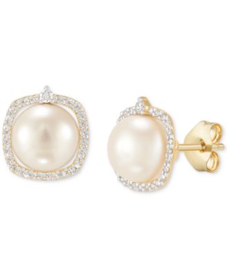 Cultured Freshwater Pearl (7mm) & Diamond (1/6 ct. t.w.) Halo Stud Earrings in 14k Gold