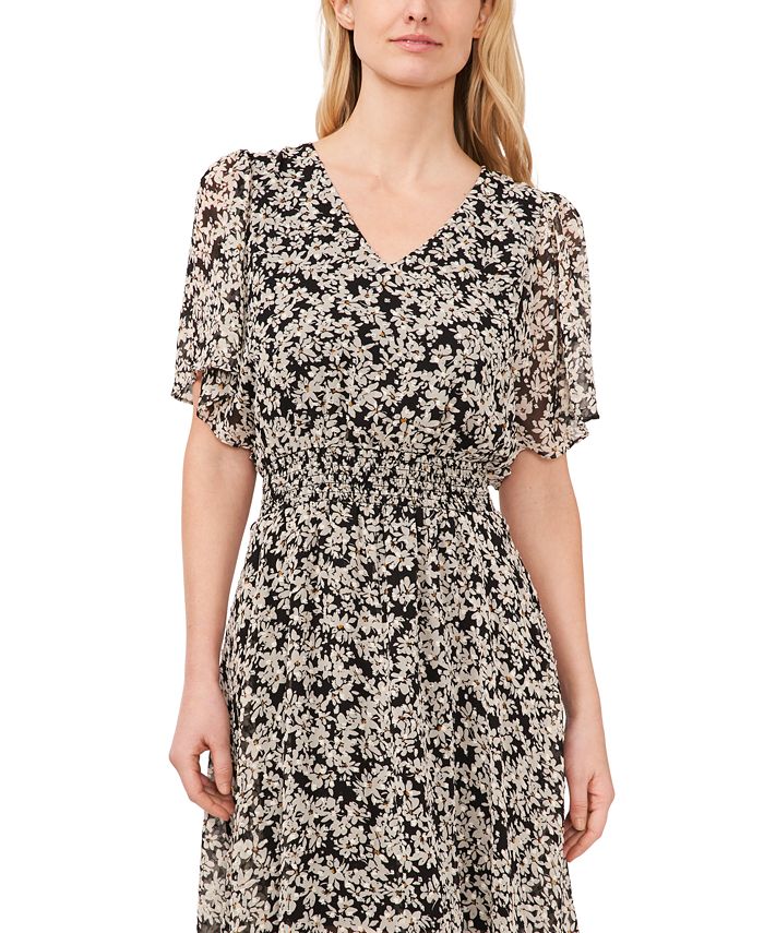 CeCe Women's Clip Dot Floral Batwing Sleeve Maxi Dress - Macy's