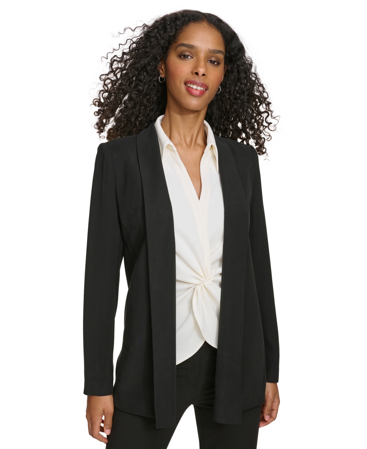Shop Calvin Klein Women's Open-front Shawl-collar Blazer In Black