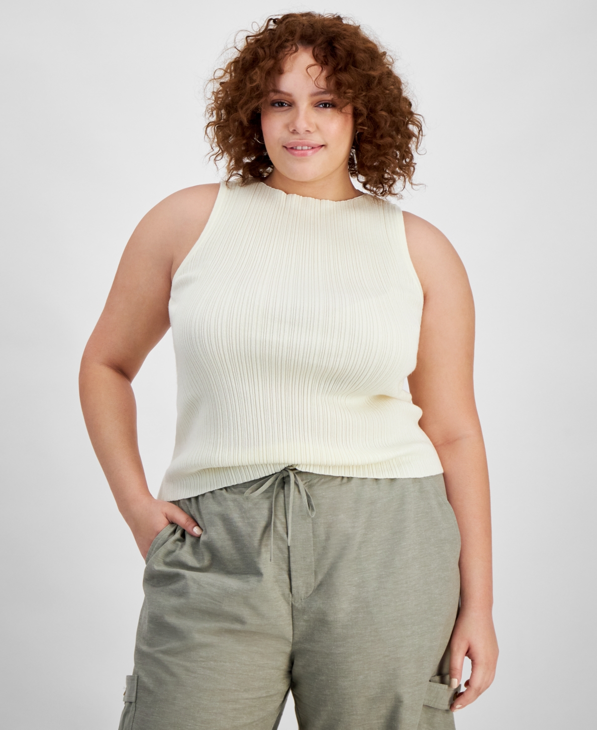 Shop And Now This Trendy Plus Size Ribbed Boat-neck Sweater Tank In Palomino