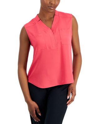 AK Anne Klein - Petite Sleeveless Slim-Fit Utility Blouse