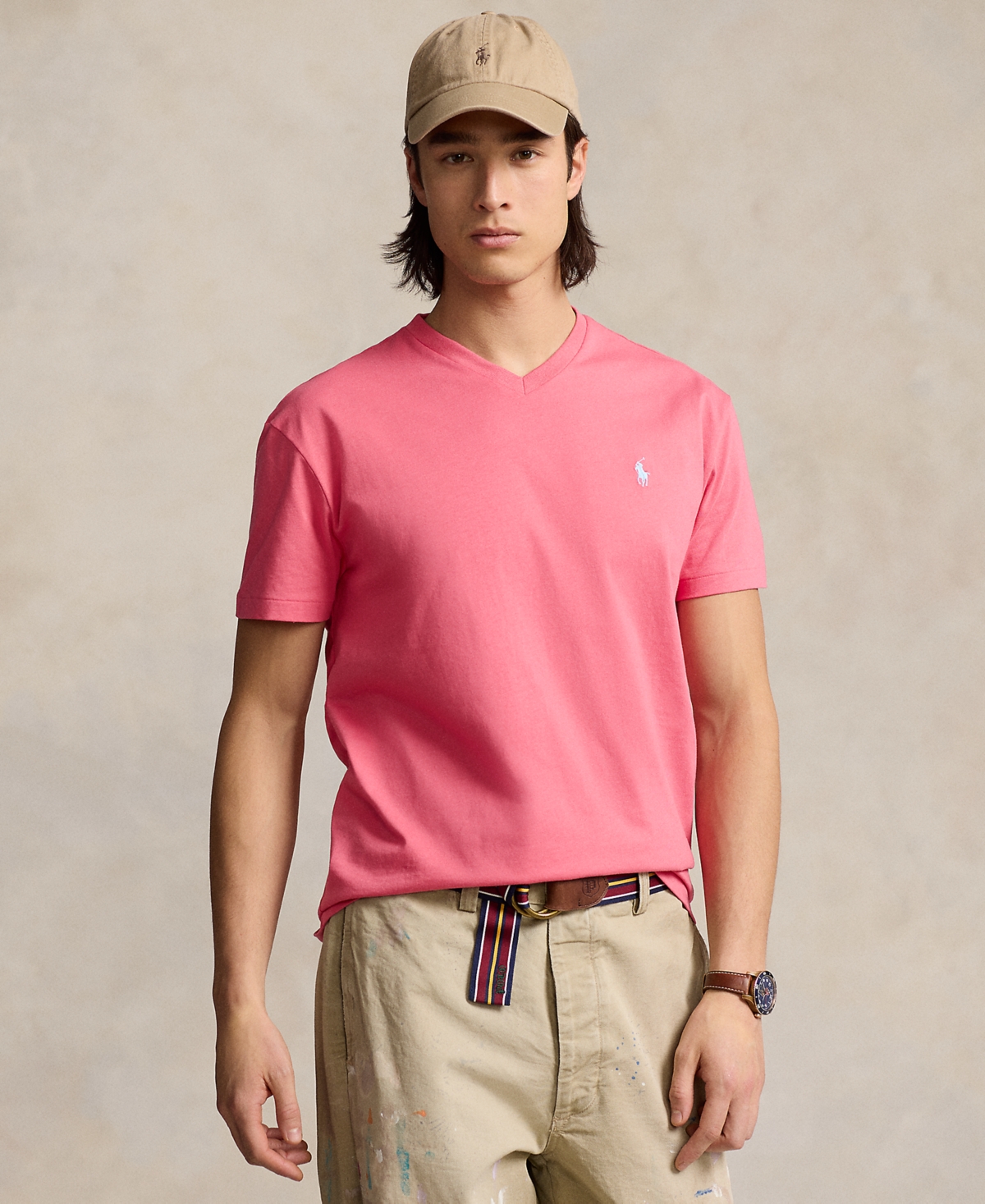 Shop Polo Ralph Lauren Men's Classic-fit Jersey V-neck T-shirt In Pale Red