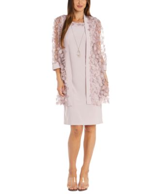 R & M Richards - Petite 3D Floral Mesh Jacket & Necklace Dress Set