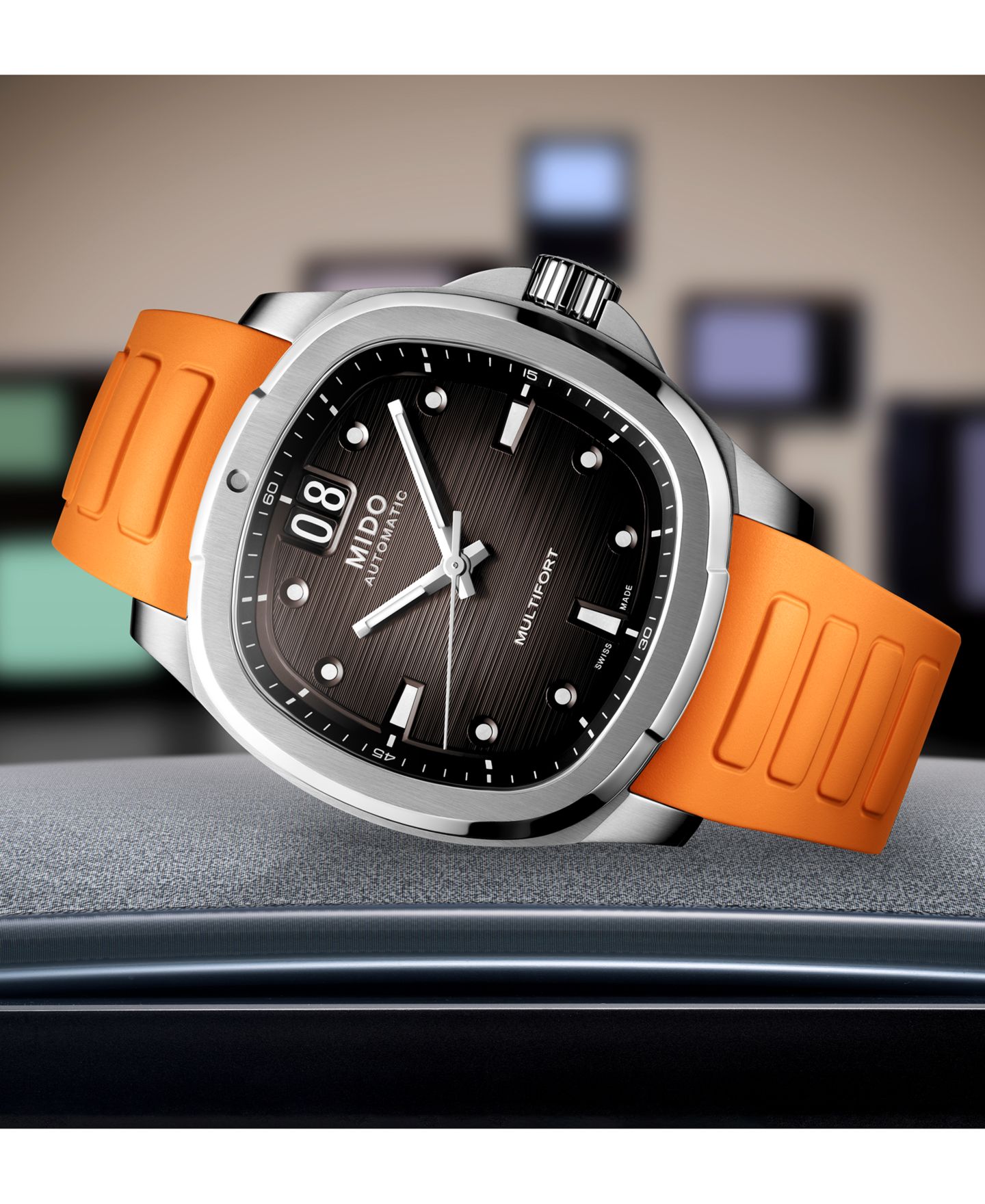 Мужские часы Mido Swiss Automatic Multifort Orange Rubber Strap Watch 41mm — фото 4