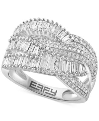 EFFY Collection - Diamond Baguette & Round Multirow Crossover Statement Ring (1 ct. t.w.) in 14k White Gold
