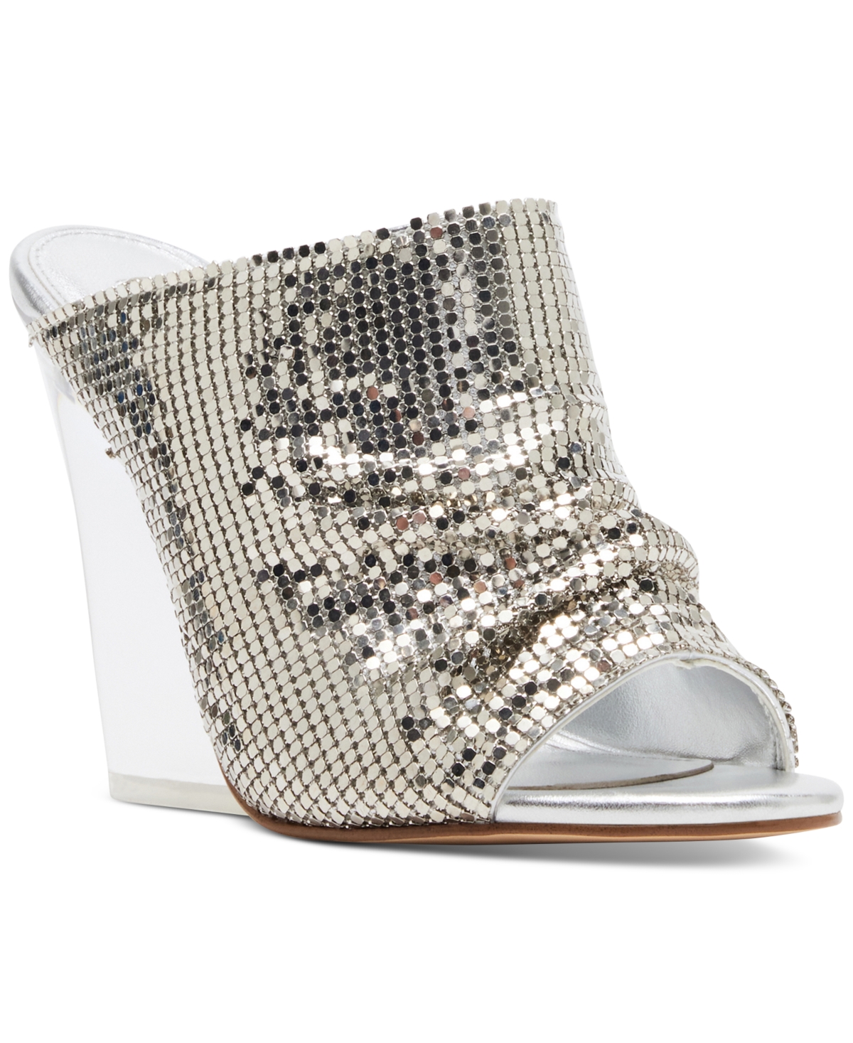 Steve Madden Jessica Rich X  Adrienne Chainmail Wedge Sandals In Silver Multi