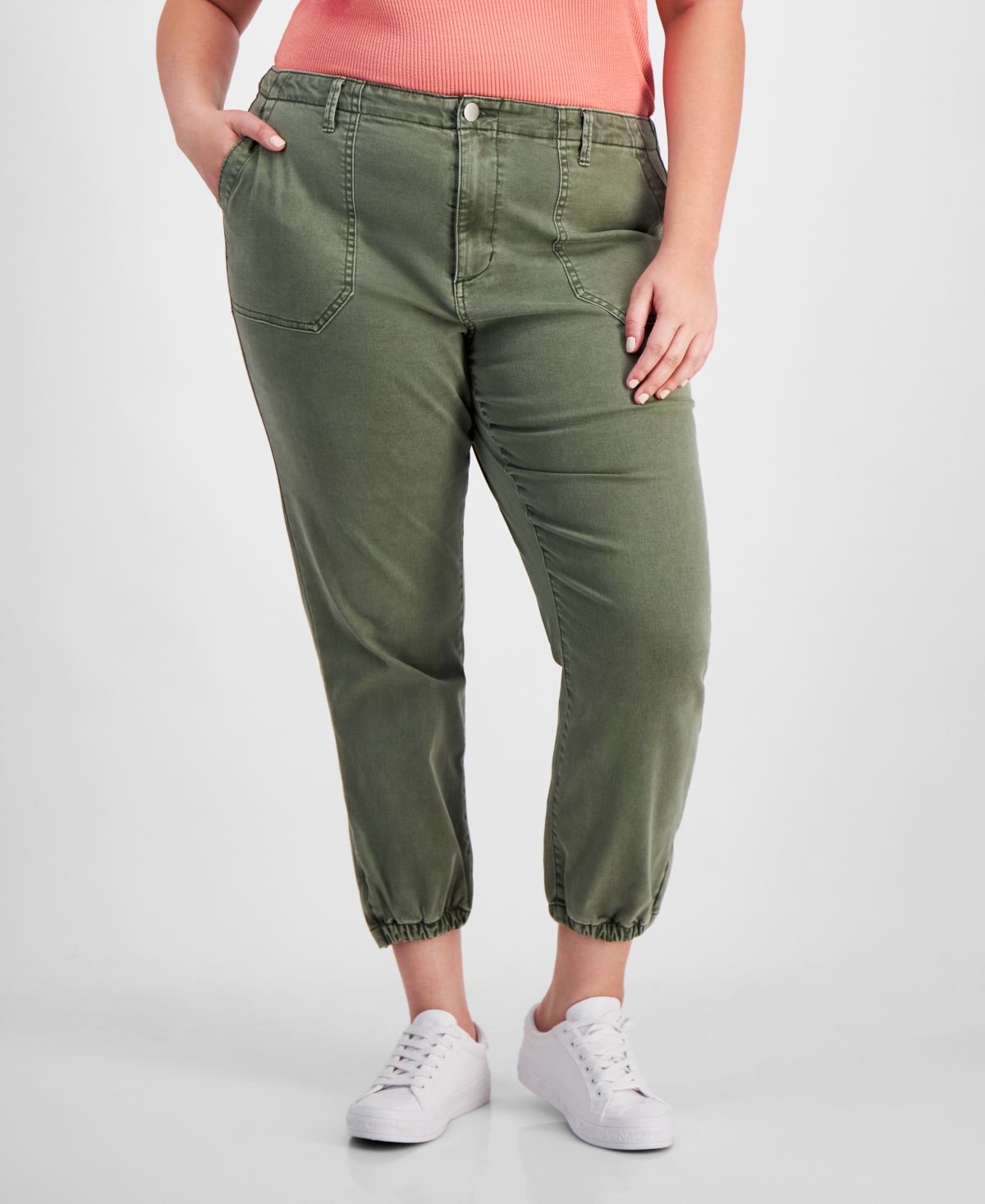 Trendy Plus Size Elastic-Hem Pants, Created for Macy's - Oregano