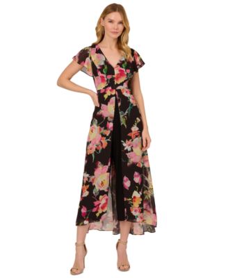 Adrianna Papell - Women's Floral Flutter-Sleeve Jumpsuit