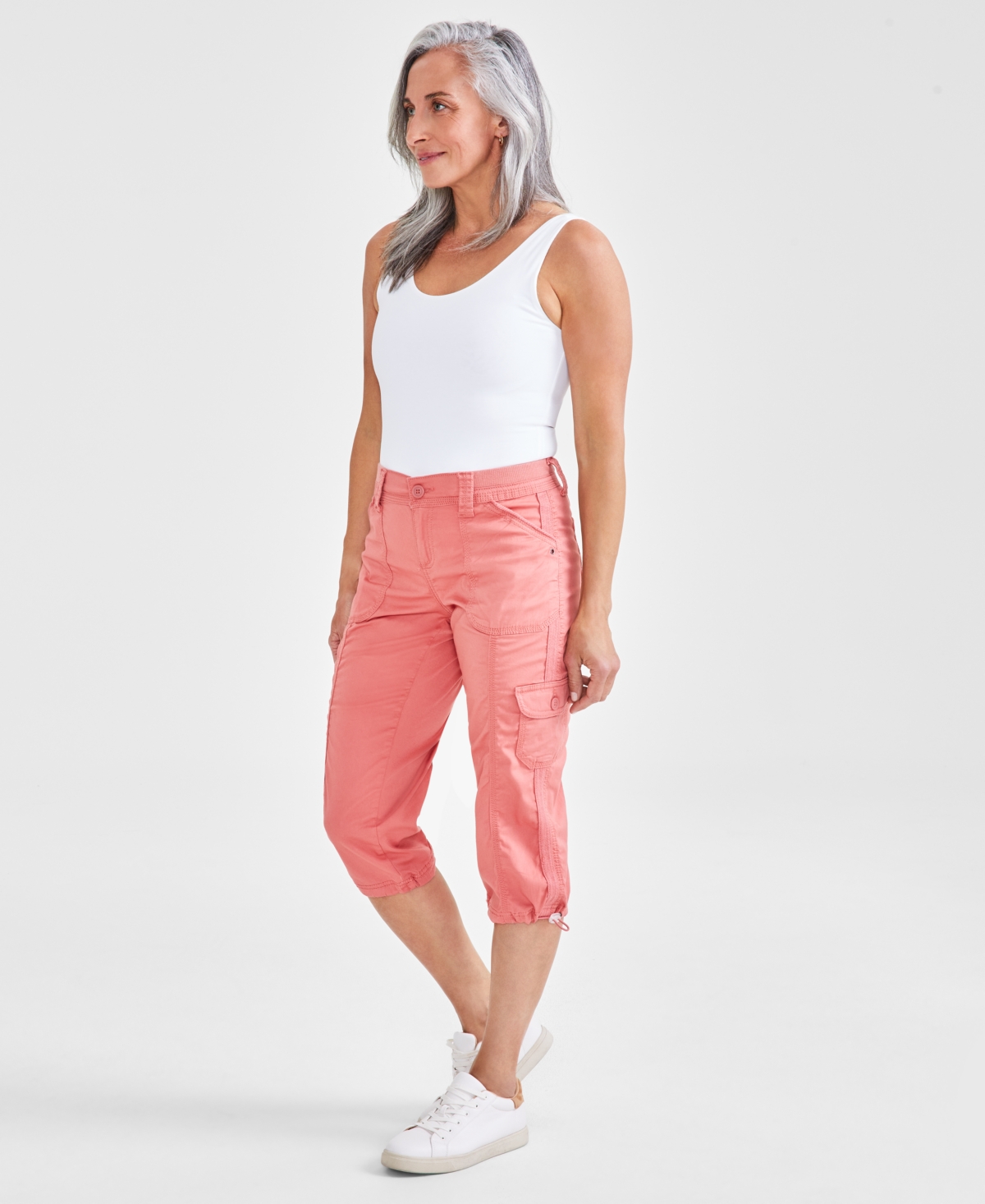 Style & Co Petite Mid Rise Bungee-hem Capri Pants, Created For Macy's In Sea Coral