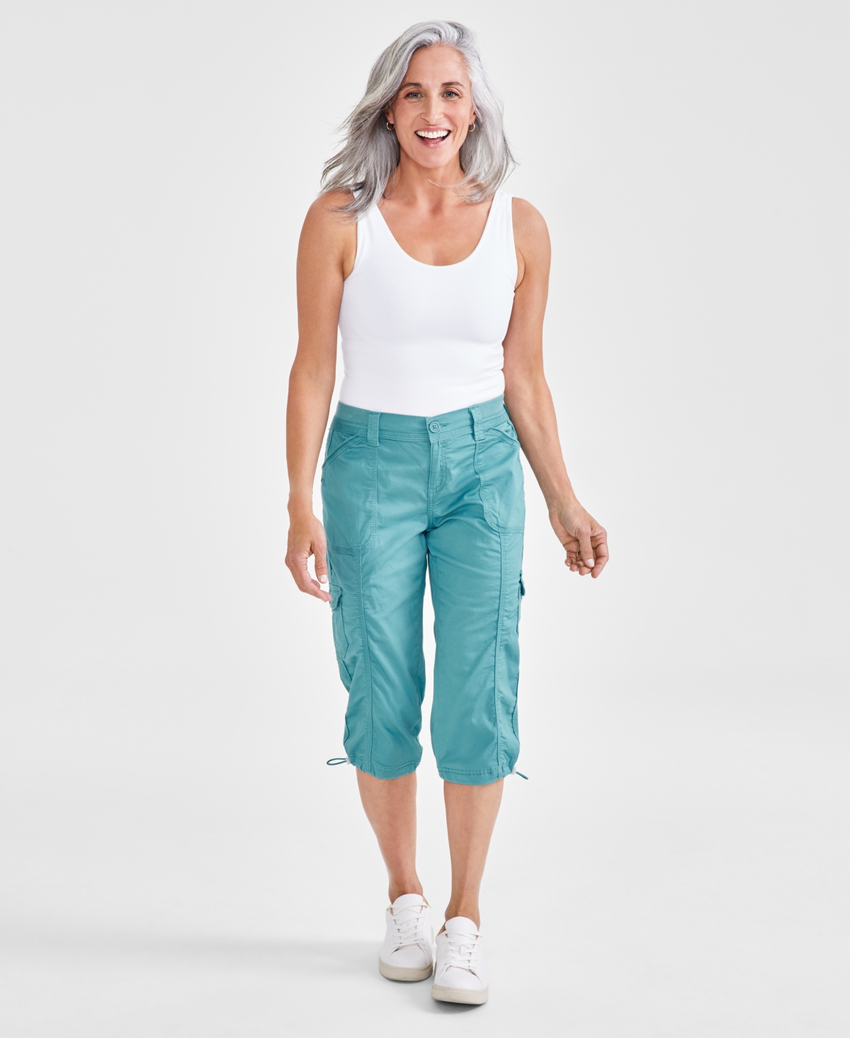 Style & Co Petite Mid Rise Bungee-hem Capri Pants, Created For Macy's In Desert Teal