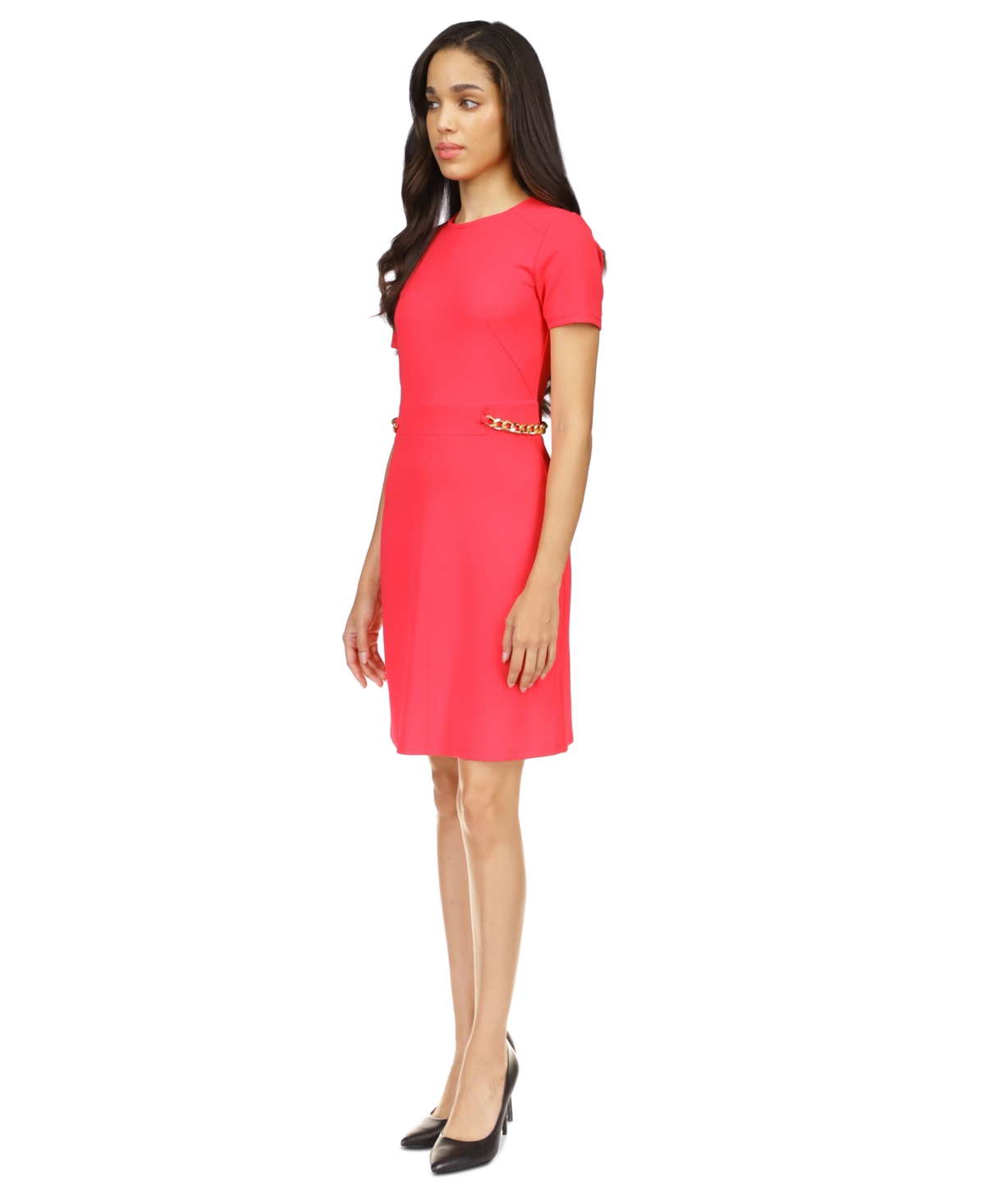 Shop Michael Kors Michael  Women's Scuba Crepe Chain Trim Mini Dress, Regular & Petite In Deep Pink