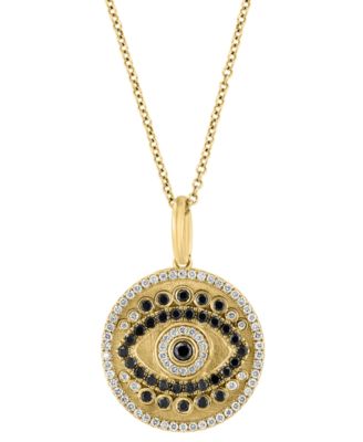 EFFY&reg; Black Diamond (3/8 ct. t.w.) & White Diamond Evil Eye Disc (1/4 ct. t.w.) 18" Pendant Necklace in 14k Gold