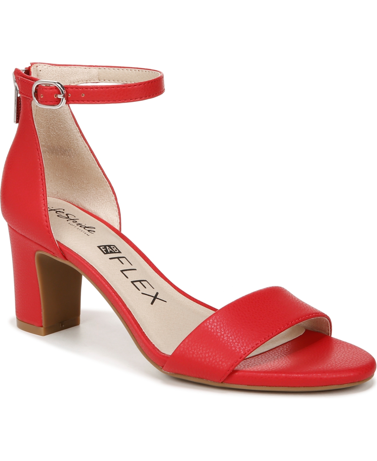Shop Lifestride Women's Florence Two Piece Block Heel Ankle Strap Sandals In Fire Red Faux Leather