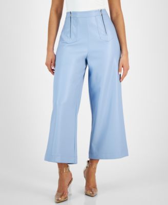 Avec Les Filles - Women's Front-Zip Wide-Leg Faux-Leather Pants