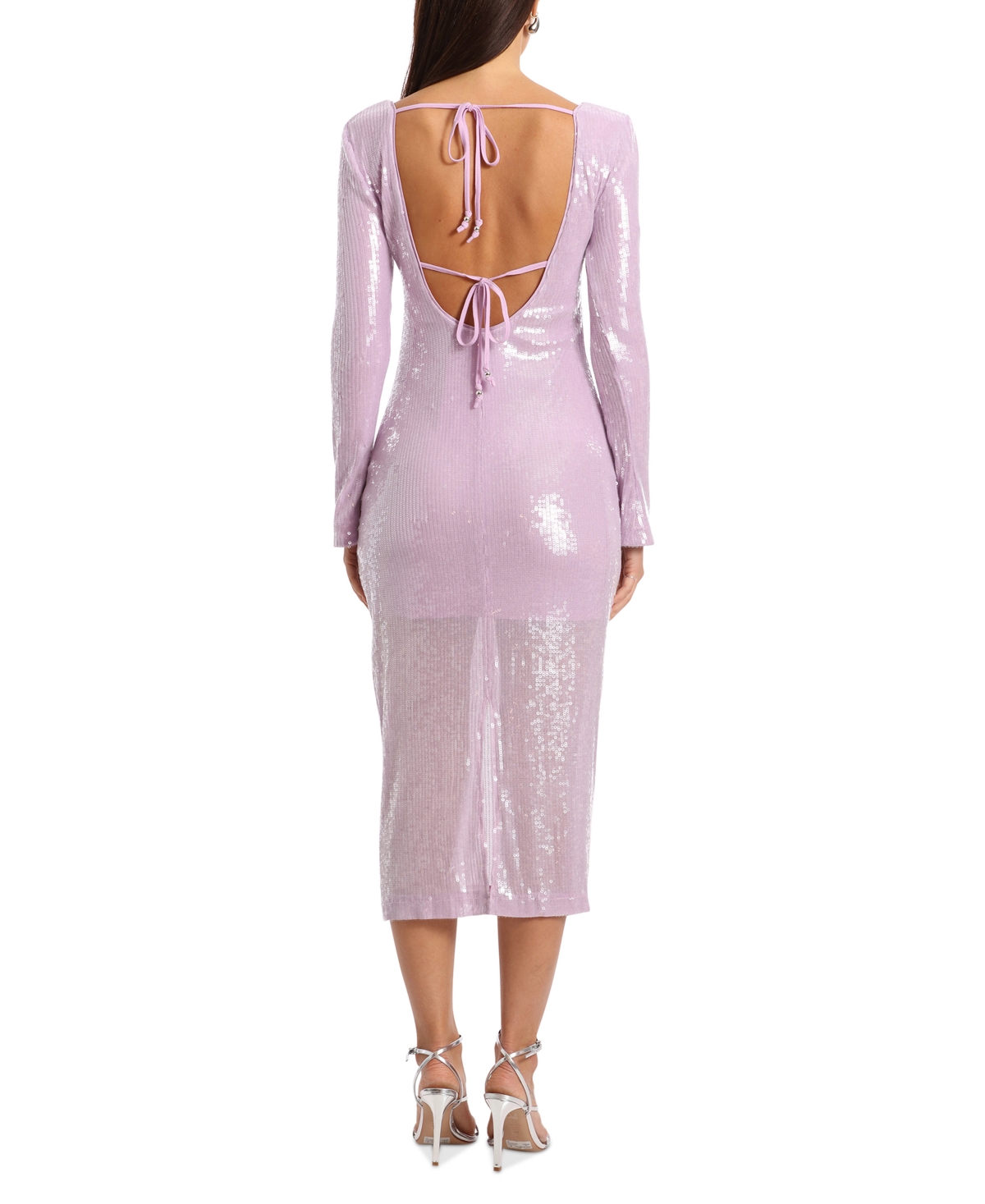Shop Avec Les Filles Women's Sequined Bodycon Midi Dress In Lilac
