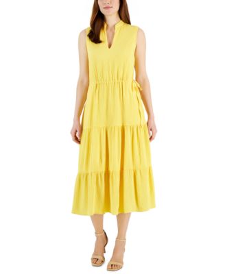 Anne Klein - Women's Split-Neck Sleeveless Tiered Midi Dress