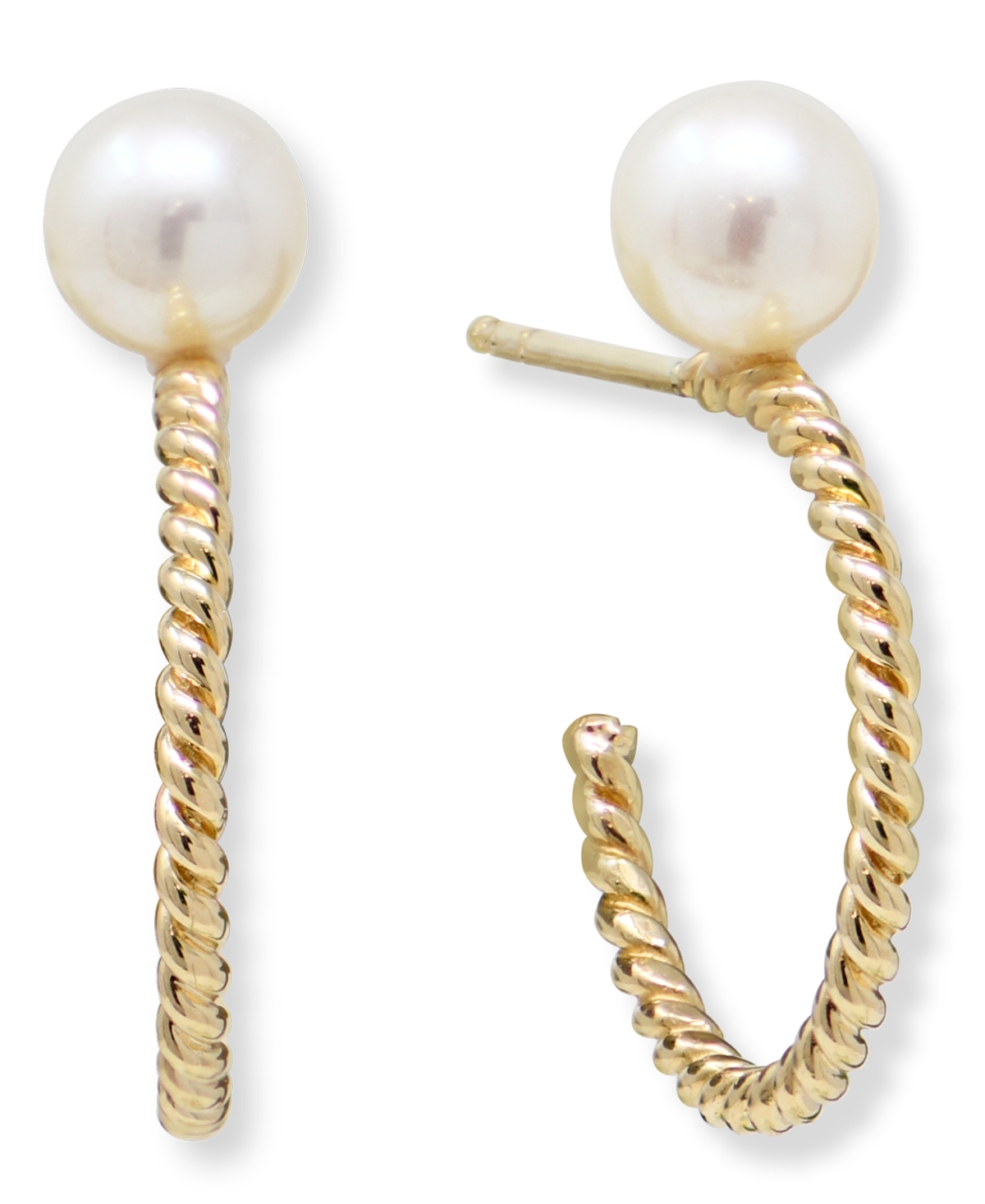 Freshwater Pearl (6mm) Twisted Hoop Earring in 14k Yellow Gold - Gold