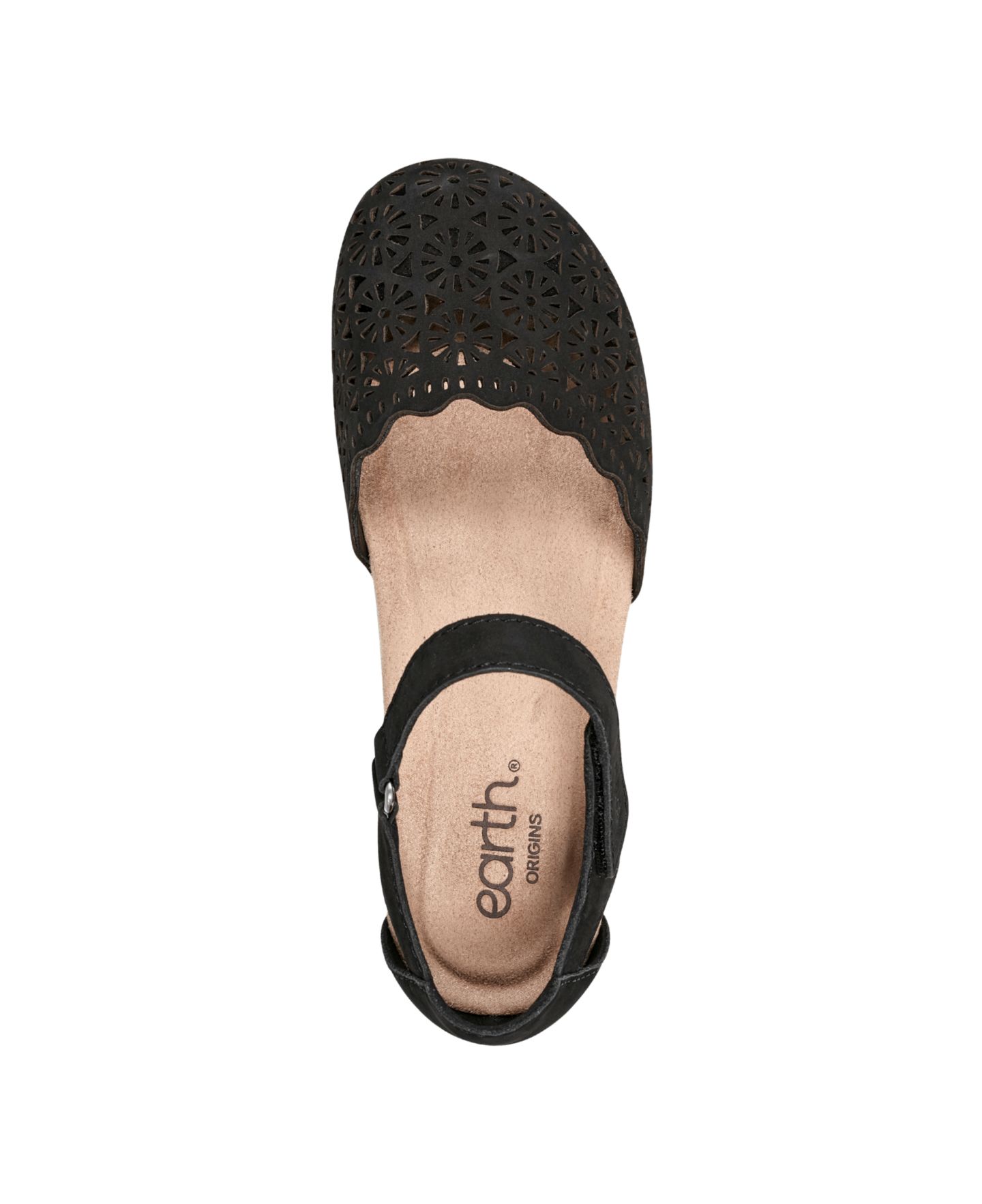 Женские сандалии Earth Bronnie Perforated Two-Piece Flat, цвет: Чёрный нубуковый — фото 4