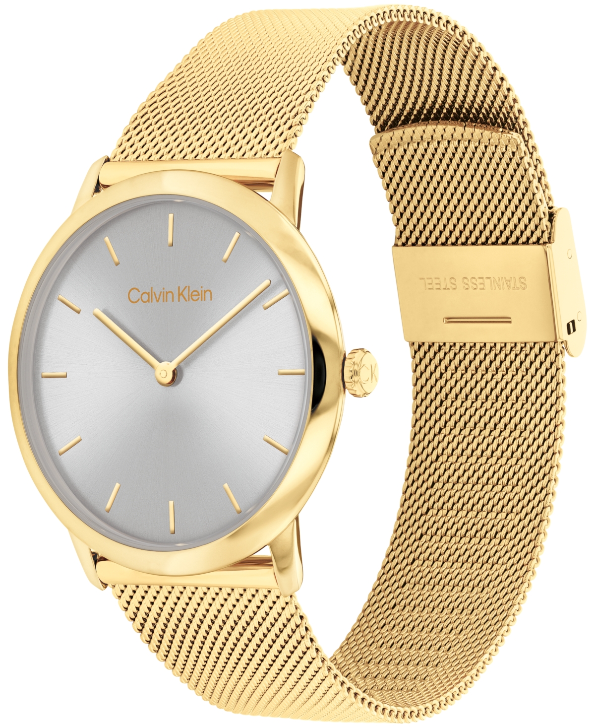 Shop Calvin Klein Women's Exceptional Gold-tone Stainless Steel Mesh Bracelet Watch 37mm