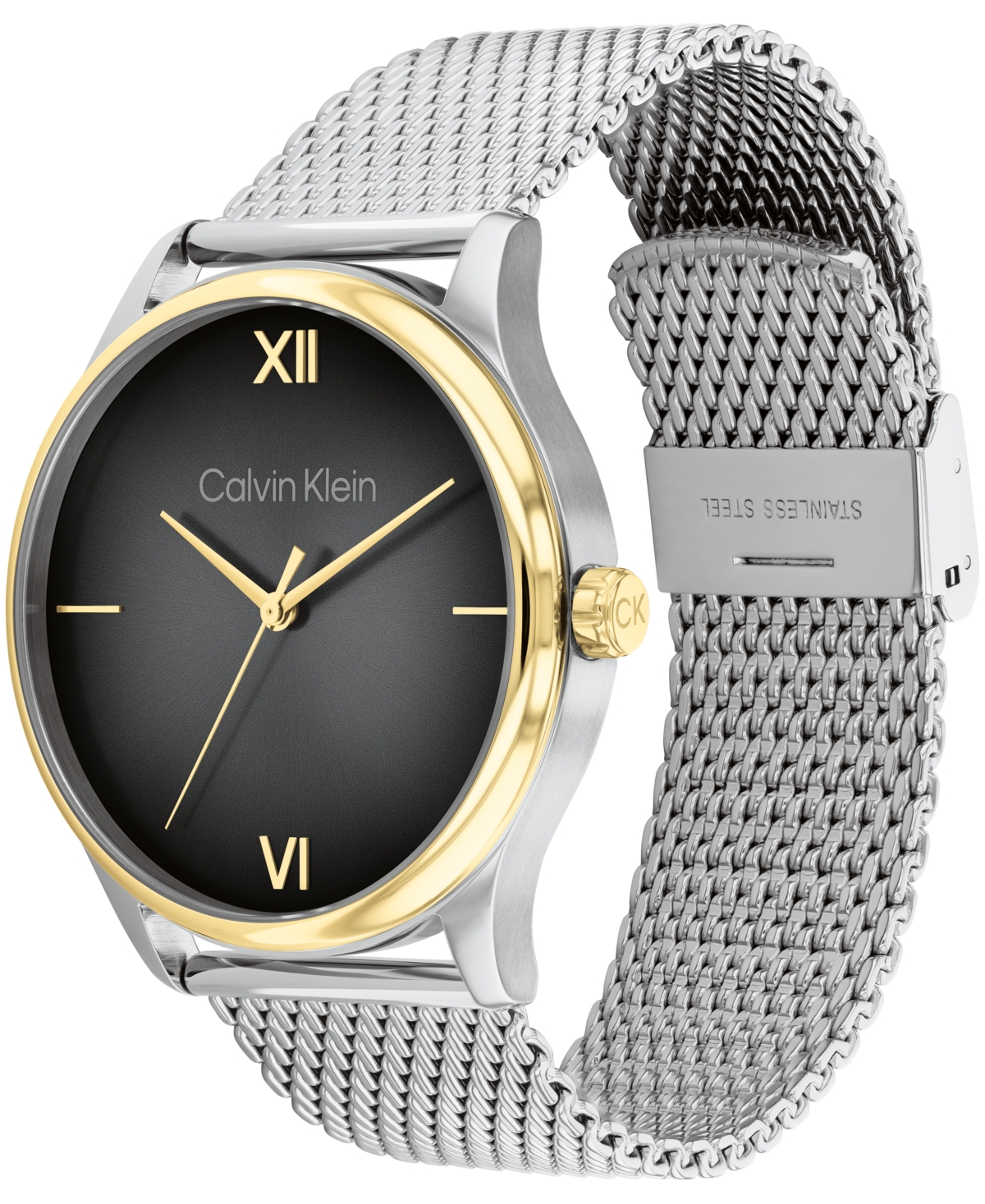 Shop Calvin Klein Men's Ascend Two-tone Stainless Steel Mesh Bracelet Watch 43mm In Silver