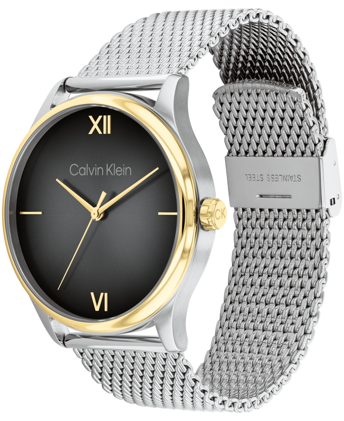 Calvin Klein Men's Ascend Two-tone Stainless Steel Mesh Bracelet Watch 43mm In Silver