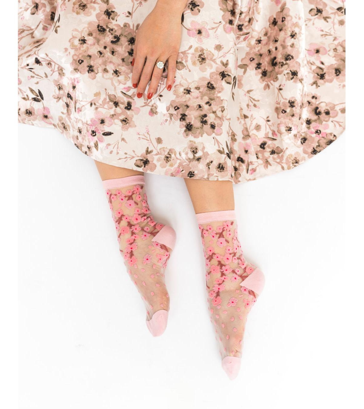 Shop Sock Candy Women's Cherry Blossom Sheer Sock In Floral