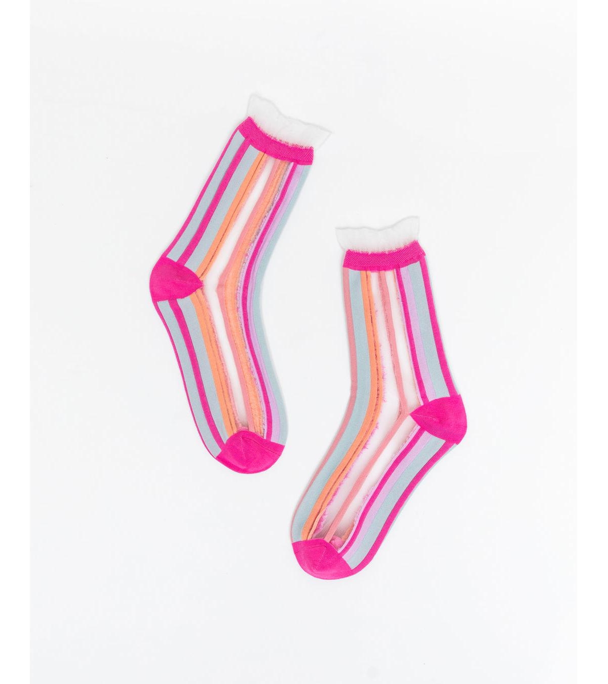 Sock Candy Women's Candy Stripe Ruffle Sheer Sock In Stripes