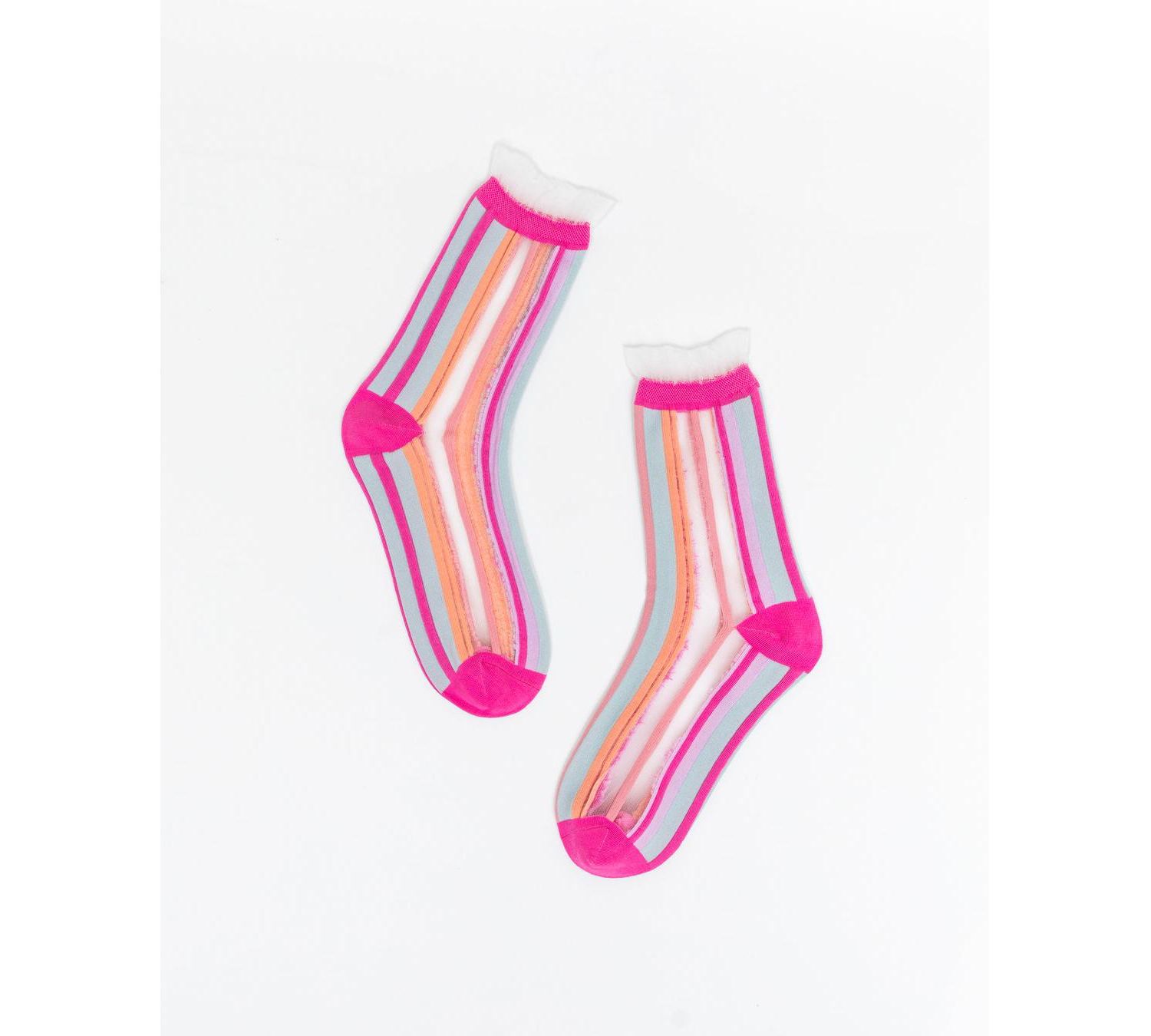 Women's Candy Stripe Ruffle Sheer Sock