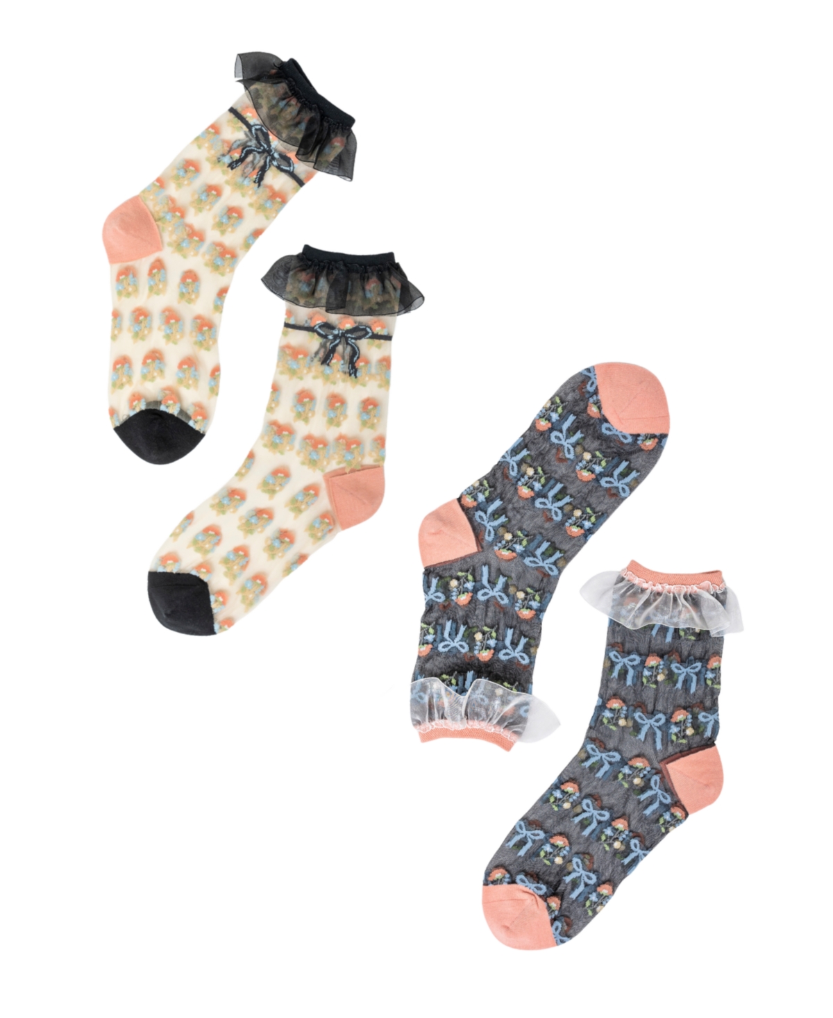 Sock Candy Women's Bridgerton Style Ruffle Sheer Socks Bundle In Floral