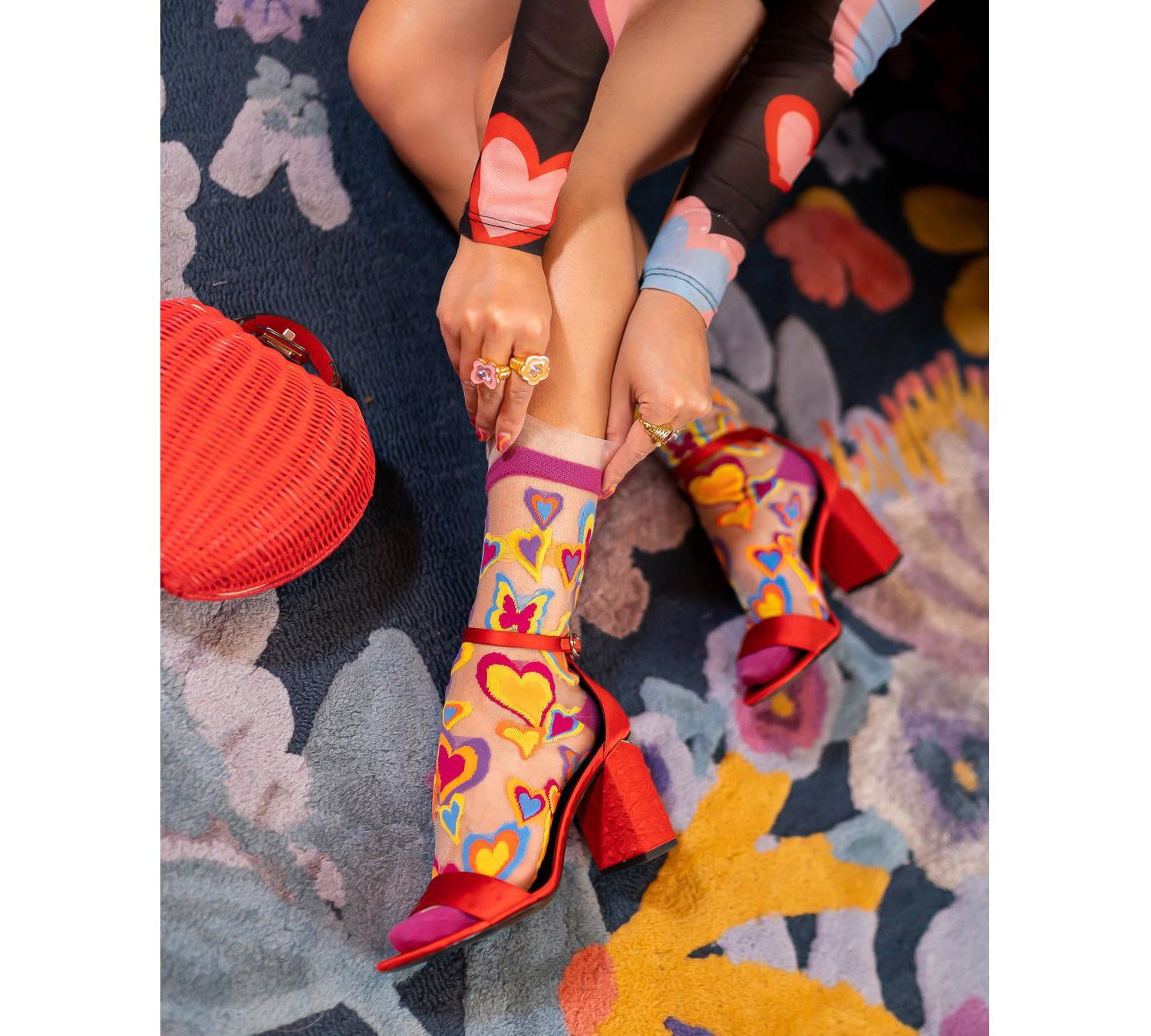 Women's Y2K Hearts Ruffle Sheer Sock