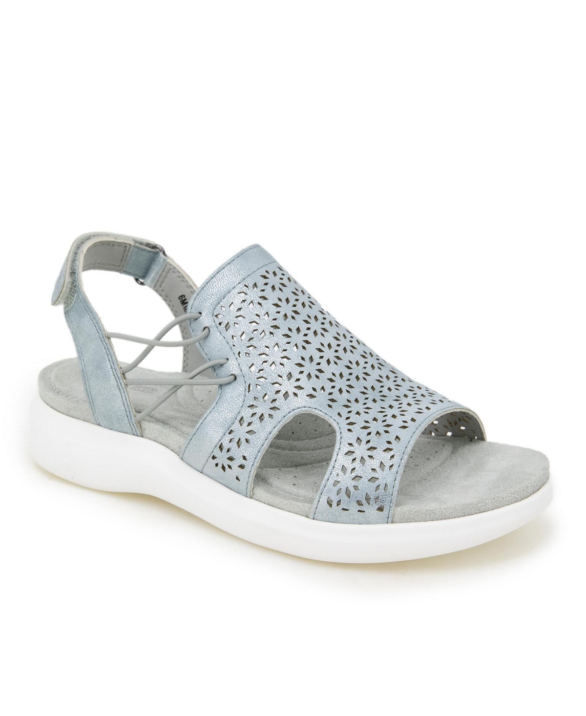 Women's Francis Hook and Loop Flat Sandals Shoe - Sky Blue Shimmer