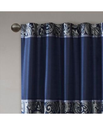 Aubrey Jacquard Room Darkening Curtains, Faux Silk Paisley for Bedroom and Living Room, 84 inch length 2 panels set, Width 50 length 84 inches, Navy Window Panel