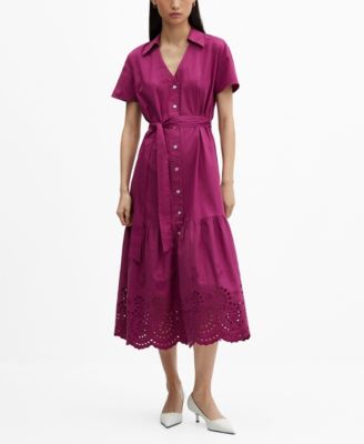 MANGO Women's Openwork Detail Shirt Dress - Macy's