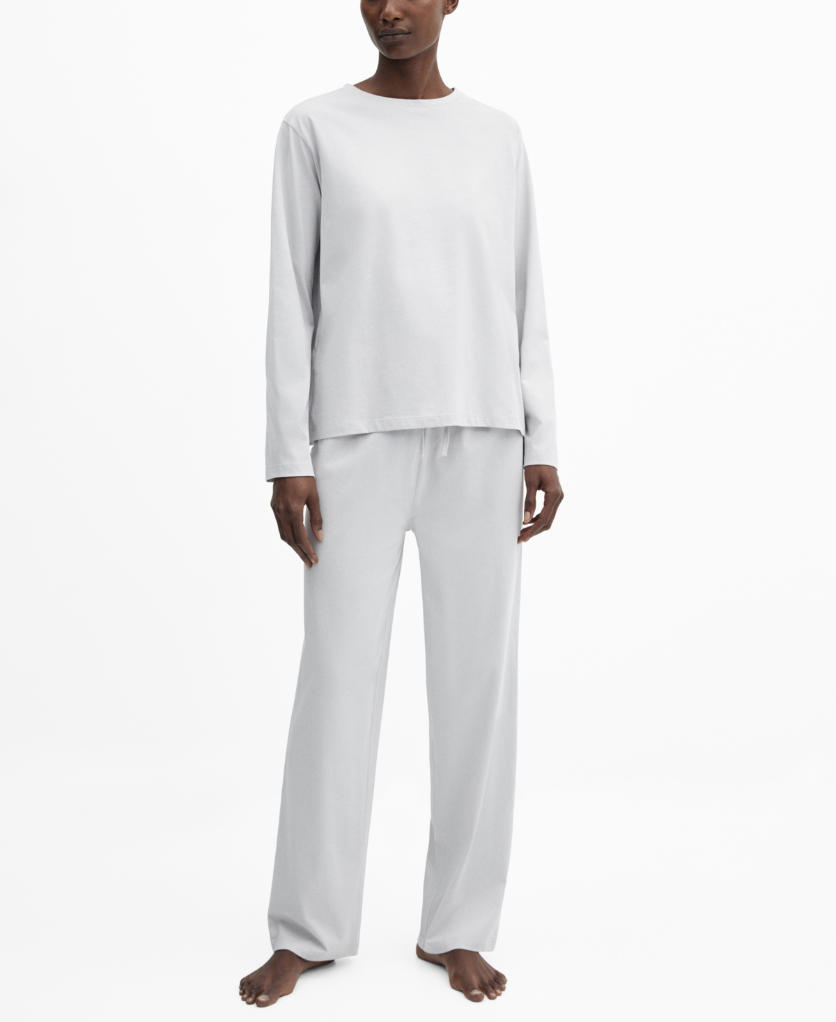 Shop Mango Women's Two-piece Cotton Pajamas In Light Heather Gray