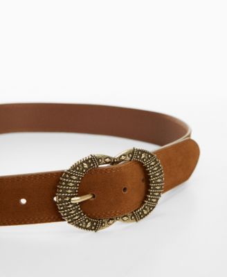MANGO Women's Engraved Buckle Leather Belt