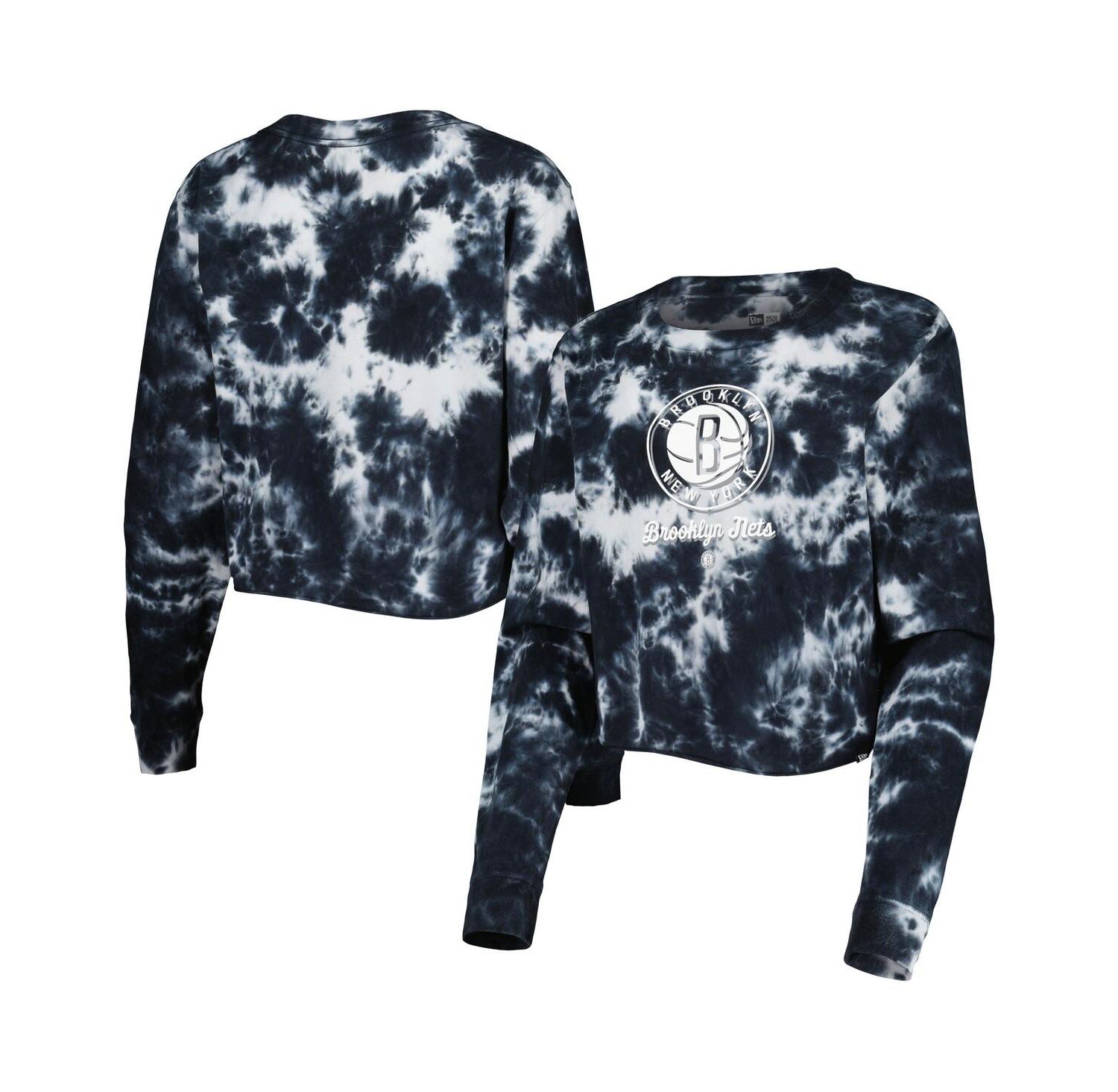 Women's Black Brooklyn Nets Tie Dye Cropped Long Sleeve T-shirt