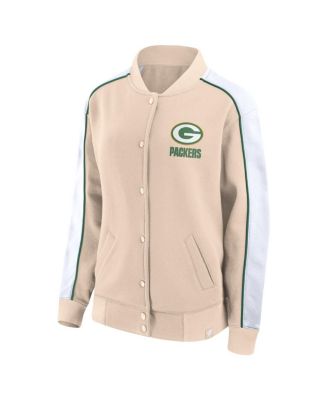 Women's Tan Green Bay Packers Lounge Full-Snap Varsity Jacket