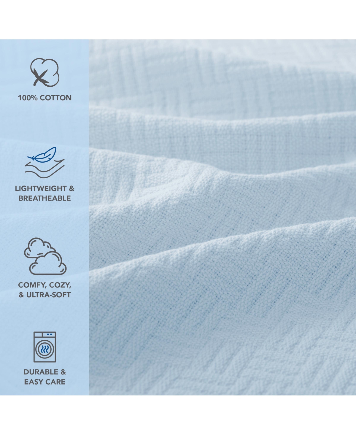 Arkwright Home Host & Home 100% Cotton Basketweave Blanket, Lightweight Blanket, 300GSM, 5 Color Options, - 90x90