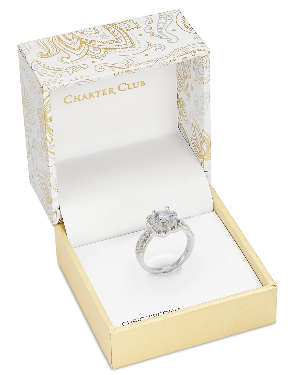 Shop Charter Club Silver-tone Pave & Cubic Zirconia Flower Halo Ring, Created For Macy's