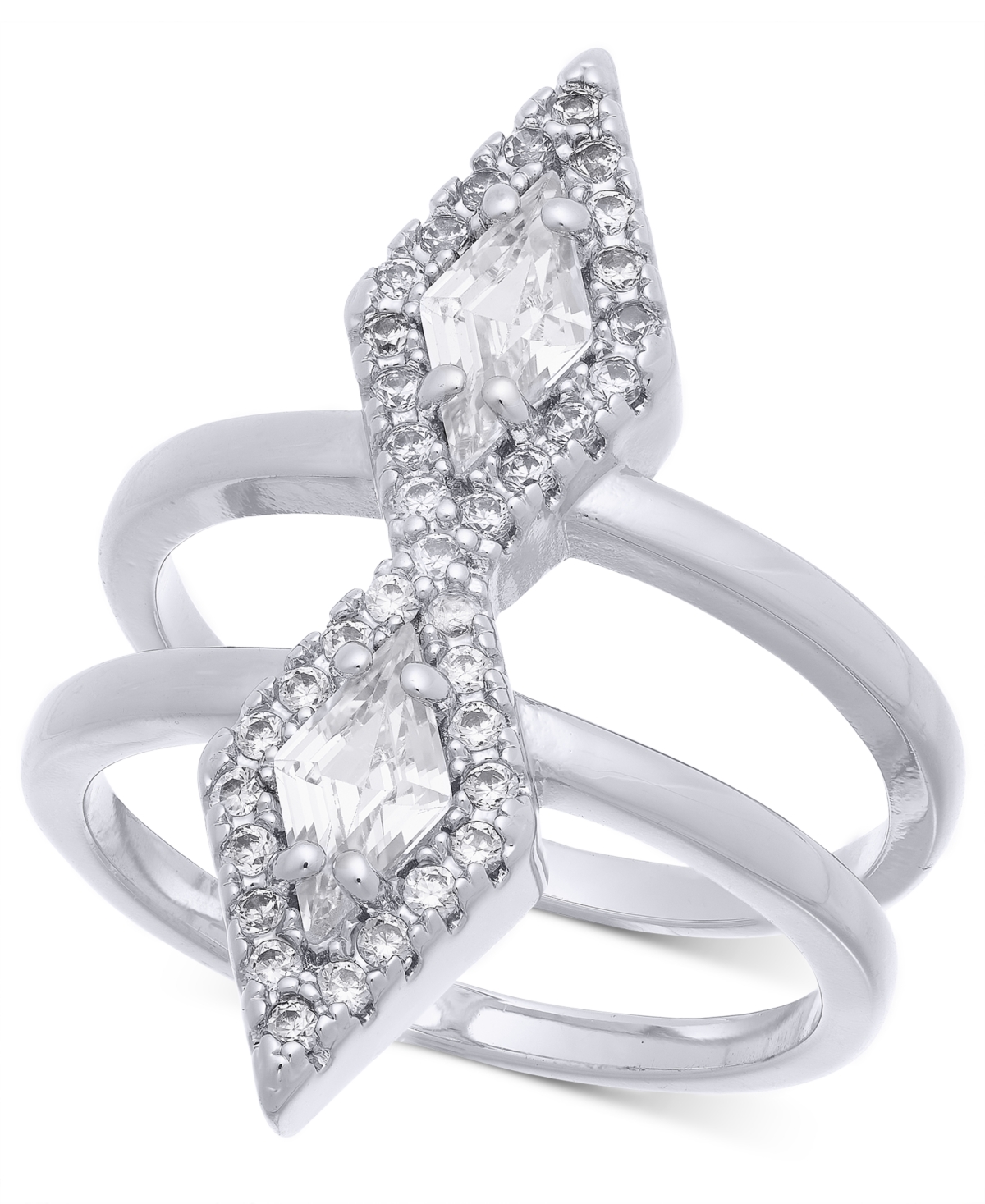 Silver-Tone Cubic Zirconia Triangle Double Row Ring, Created for Macy's - Silver