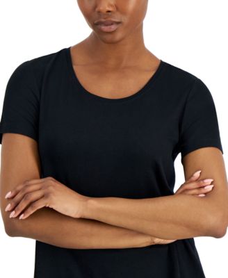 Petite Solid Rayon Span Short-Sleeve Top