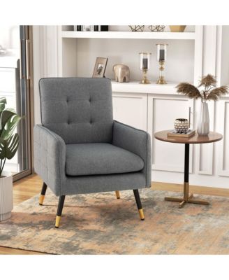 Linen Fabric Accent Chair Modern Single Sofa Chair with Solid Metal Legs