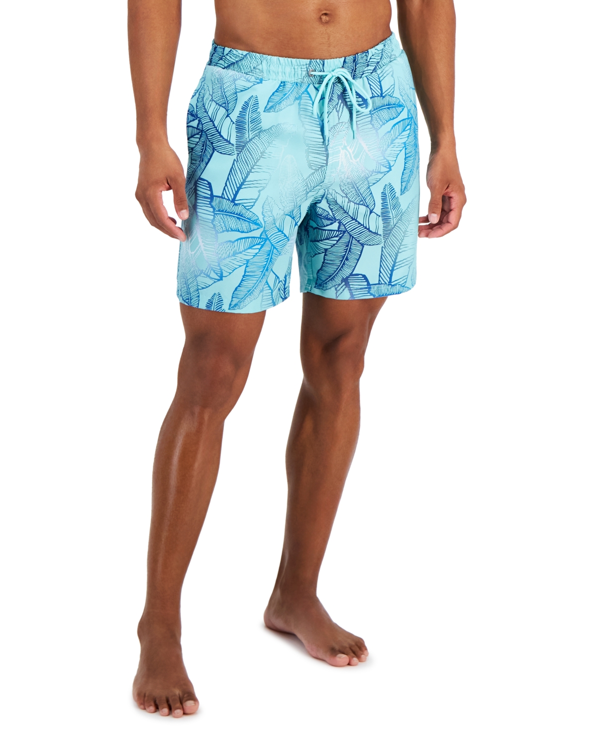 Club Room Men's Dot Leaf-print Quick-dry 7" Swim Trunks, Created For Macy's In Aqua Reef