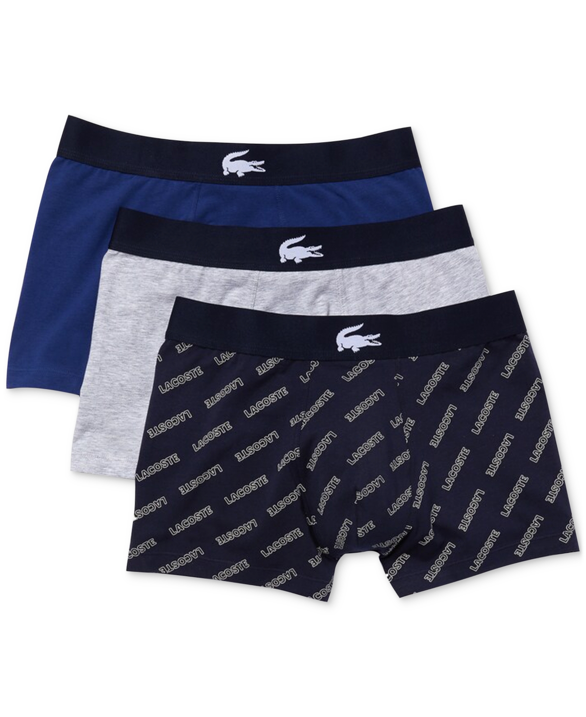 Shop Lacoste Men's Boxer Brief Underwear, Pack Of 3 In Navy Blue,white-silver Ch
